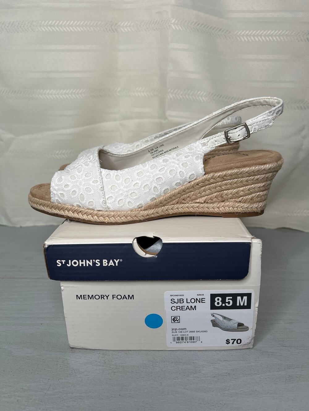 St. John's Bay Lone Espadrille Wedge Sandals Cream Womens Size 8.5M
